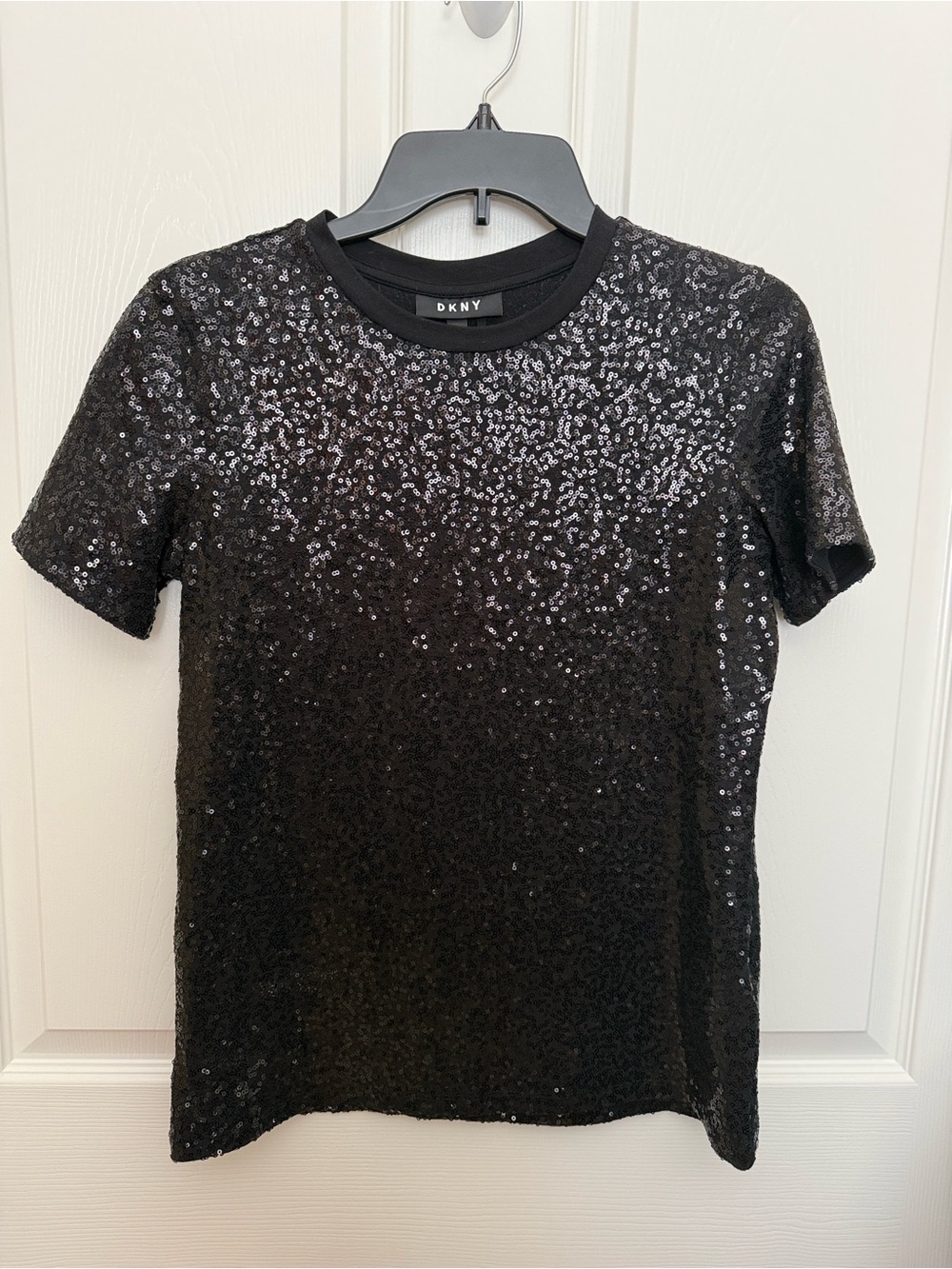 DKNY Black Sequin Short Sleeve Top